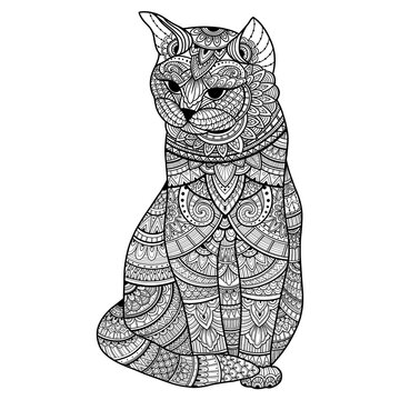 Zentangle stylized cat for adult coloring page