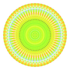 Creative multicolored points round symbol. Abstract symmetrical logo. Mosaic colorful beautiful beads. Circle dots modern pixel floral art icon. Colored pattern ornament wheel decorative illustration.
