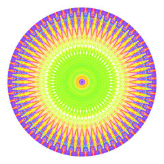 Creative multicolored points round symbol. Abstract symmetrical logo. Mosaic colorful beautiful beads. Circle dots modern pixel floral art icon. Colored pattern ornament wheel decorative illustration.