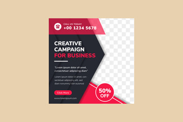 social media banner template for creative campaign for business. square layout use black background. Space for photo. black arrow element for place of text. abstract geometric design template.