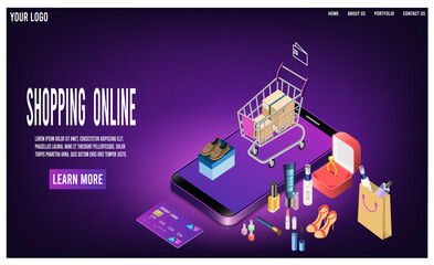 Shopping online concept for website, mobile application, web banner, info graphics or discount coupons. Vector illustration EPS 10