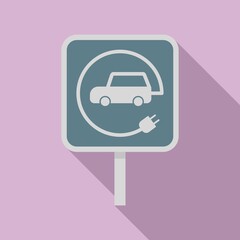 Electric car road sign icon, flat style
