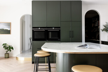 Curved marble kitchen island