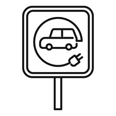Electric car road sign icon, outline style