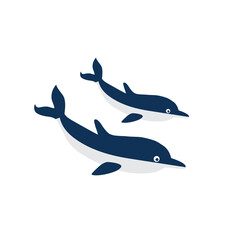 Decorative colorful dolphin, wild animal, mammal cartoon character design, Cute flat vector illustration isolated on white, fish for design zoo alphabet, invitation, greeting card