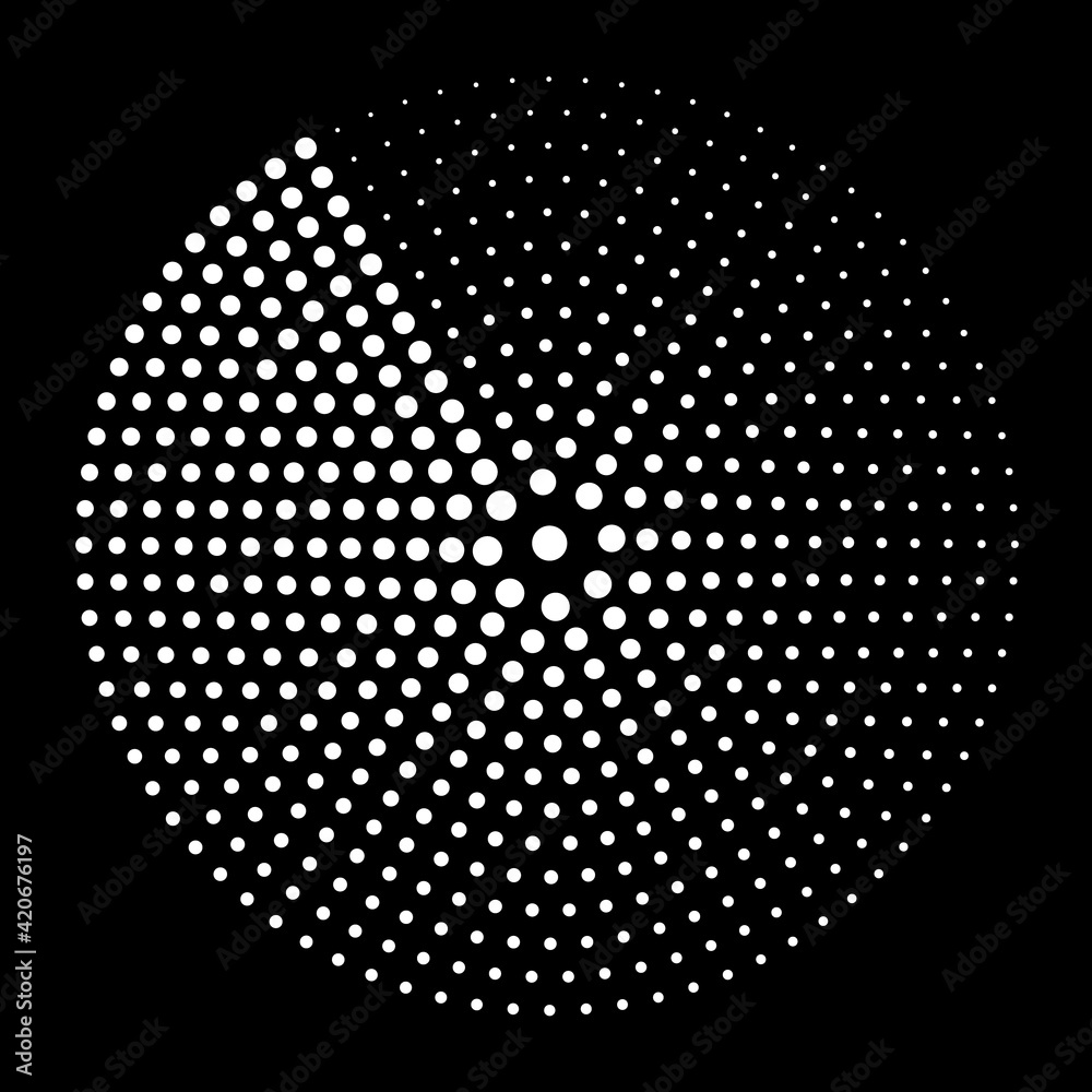 Poster Modern abstract background. Halftone dots in circle form. Round logo. Vector dotted frame. Design element or icon.