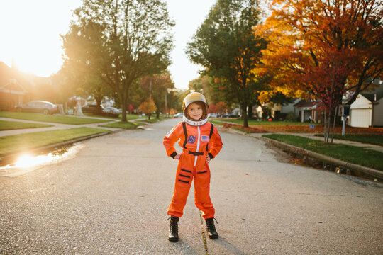 child dressed up as astronaut