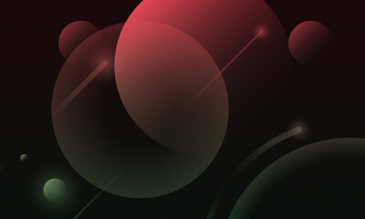 Red and green spheres and lines on dark background abstract space illustration