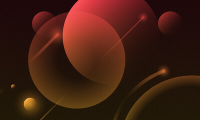 Red spheres and lines on dark background abstract space illustration