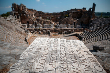 Ancient Greek inscription in Perge/Perga city - Antalya, once capital of Pamphylia - 420676966