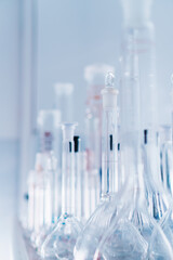 Laboratory glassware, test tubes and flasks for experiments and scientific discoveries.