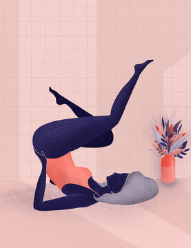 Woman doing Yoga in her room