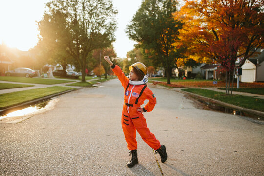child dressed up as astronaut