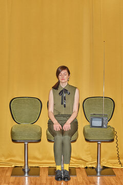 portrait of a girl with a vintage TV
