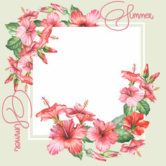 Obraz premium frame with flowers.watercolor hibiscus