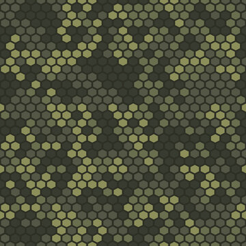Camouflage seamless pattern from hexagonal elements. Abstract camo. Military texture. Print on fabric on clothes. Vector