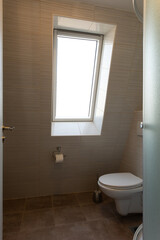 Interior of a small toilet in loft attic apartment