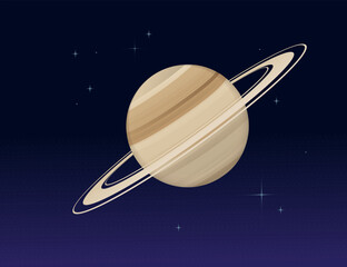 Solar system space object planet Saturn vector illustration on deep sky background