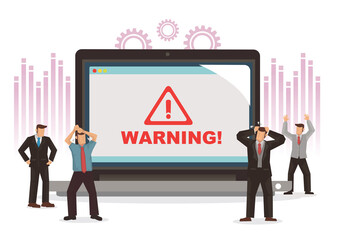 Businessmen worried when their laptop come out a warning sign.