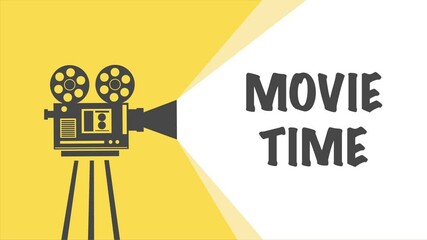 Movie time animated banner with white background for text or ads. Retro camera. - Powered by Adobe