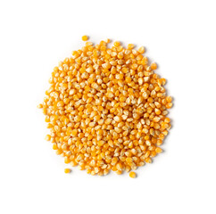 Heap of Raw Popcorn Grains Isolated on White Background