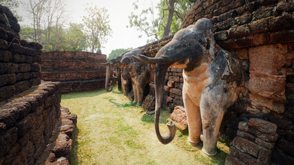 Ancient elephant sculpture at Wat Phra kaeo temple in Kamphaeng Phet Historical Park (a part of the...