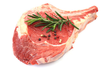 Beef steak with spices on a white background