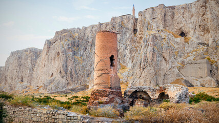 Ruins of the old minaret under the fortress. Fortress built during the 9th to 7th centuries BC....