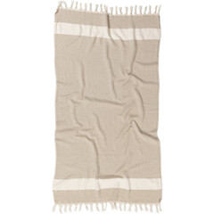 Turkish towel with fringes beige tassel towels Tunisian fouta wrinkled look cutout on white background with clipping path - obrazy, fototapety, plakaty