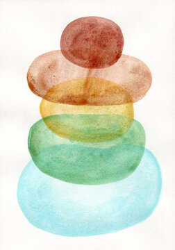 Abstract watercolor colorful ovals composition