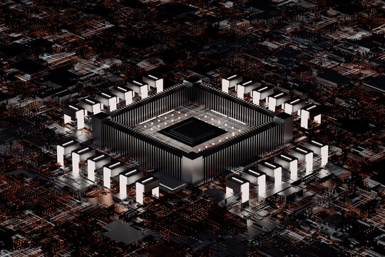 Detail of surreal computer cpu.