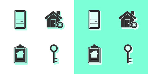 Set House key, Closed door, contract and with wrong mark icon. Vector