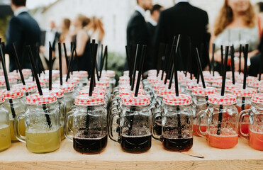 Mason jars with lemonade