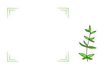 Template frame hand-drawn with plants.Simple botanical banner, card, drawing line,minimalism.Isolated.