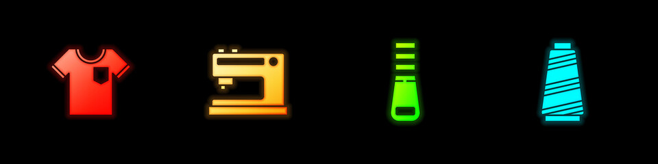 Set T-shirt, Sewing machine, Zipper and thread icon. Vector