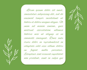 Template frame hand-drawn with plants.Simple botanical banner, card, drawing line,minimalism.Isolated.