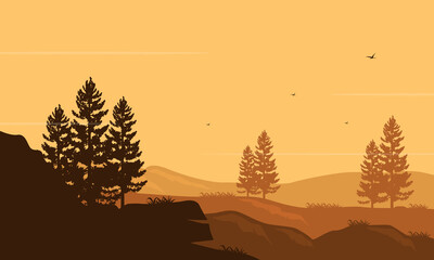 Beautiful natural scenery from the edge of the city at dusk. Vector illustration