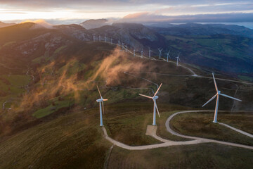 aerial shot of wind farm