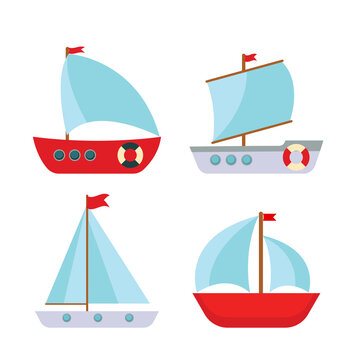 Children's Cute ship simple icon. Vector Illustration
