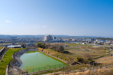 青空と街並み　市街地　木津川市