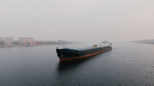 Top-view of a cargo ship
