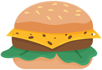 Vector hamburger with cheese, chop, lettuce. Illustration for design fast food menu. Hamburger icon