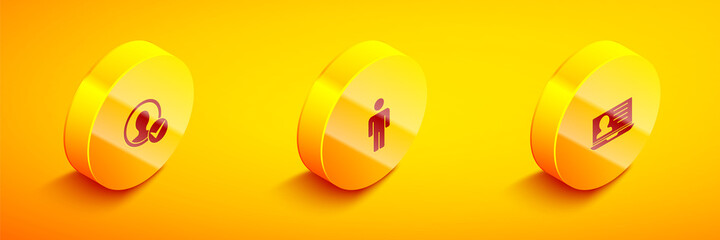 Set Isometric Create account screen, User of man and Laptop with resume icon. Vector