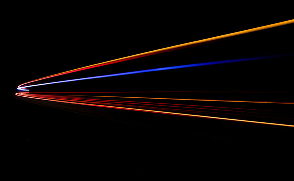 Car and truck light trails. Long exposure photo taken in a tunnel below Veliko Tarnovo