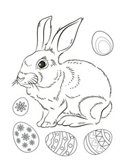 Easter. Linear rabbit image. Vector image, isolated. Coloring for children.