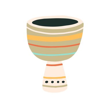 Djembe or African goblet drum. Musical percussion instrument. Colored flat vector illustration of folk jembe isolated on white background