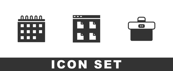 Set Calendar, Browser files and Briefcase icon. Vector
