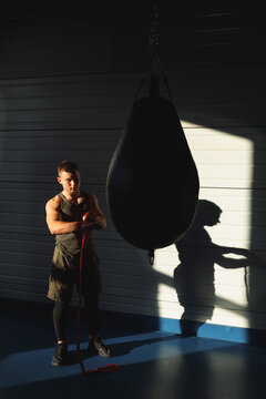 Amateur boxer finishing his workday