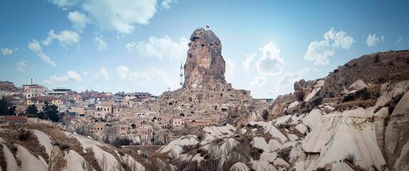 Colorful village of Ortahisar Kalesi Castle Cappadocia Turkey