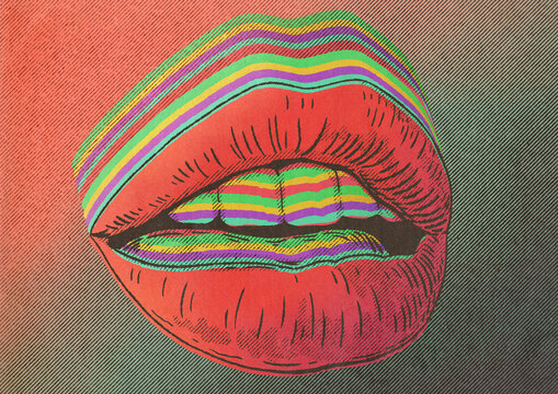 Psychedelic Female Mouth With Full Lips Illustration